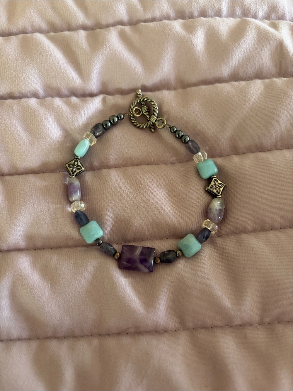Handmade Turquoise & Amethyst Beaded Bracelet — Women Jewelry